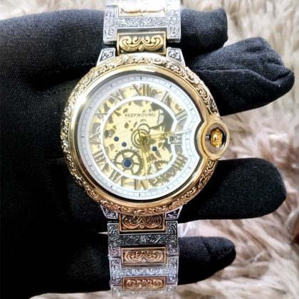 KEEP MOVING Fashion Quartz Watch For Men – Two Tone White Color