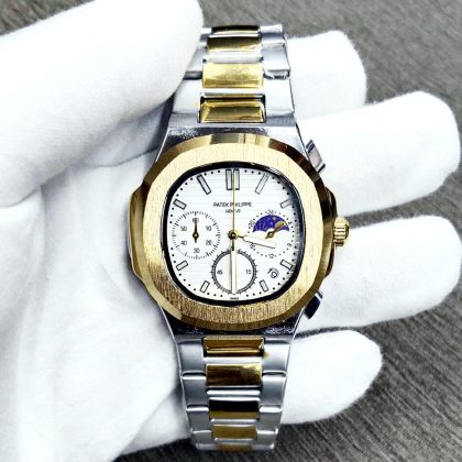 PATEK PHILIPPE A Grade Active Chronograph Fashion Gents Watch – Two Tone White Color