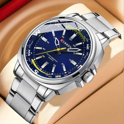 CURREN 8455 New Fashion Casual Stainless Steel Quartz Watch For Men – Silver Blue Color