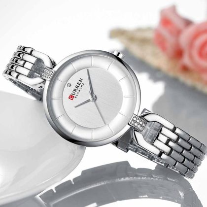 CURREN 9052 Exclusive Design Elegant Watch For Women – Silver Color