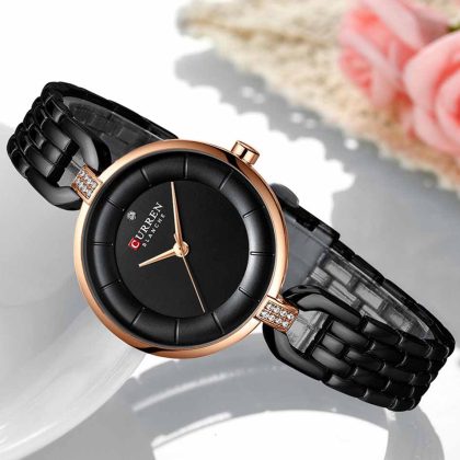 CURREN 9052 Exclusive Design Elegant Watch For Women – Black Color