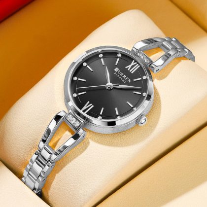 CURREN 9092 New Rhinestone Fashion Women Elegant Quartz Watch – Silver Black Color
