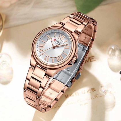 CURREN 9091 Stainless Steel Elegant Design Women Quartz Watch – Rose Gold Color
