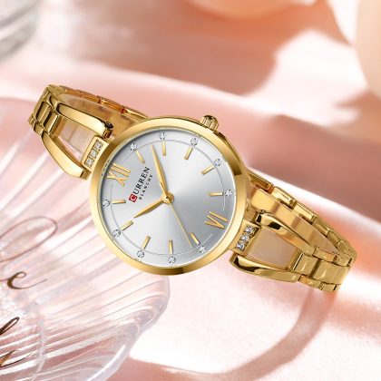 CURREN 9092 New Rhinestone Fashion Women Elegant Quartz Watch – Golden Grey Color