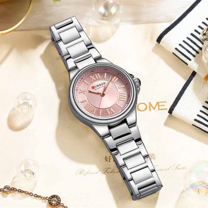 CURREN 9091 Stainless Steel Elegant Design Women Quartz Watch – Silver Rose Color