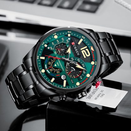 CURREN 8395 New Luxury Fashion Active Chronograph Quartz Watch For Men – Black Green Color