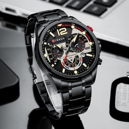 CURREN 8395 New Luxury Fashion Active Chronograph Quartz Watch For Men – Black Color