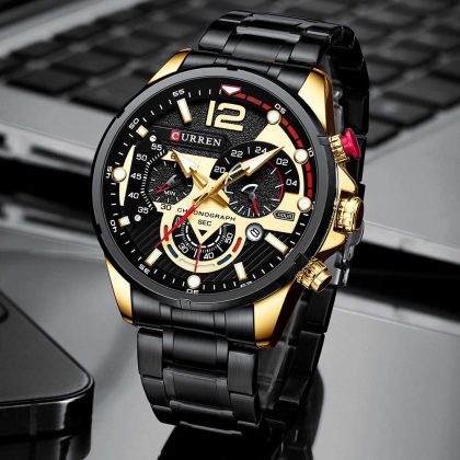 CURREN 8395 New Luxury Fashion Active Chronograph Quartz Watch For Men – Black Golden Color