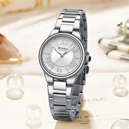 CURREN 9091 Stainless Steel Elegant Design Women Quartz Watch – Silver Color