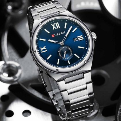 CURREN 8471 New Luxury Stainless Steel Men’s Fashion Quartz Watch – Silver Blue Color