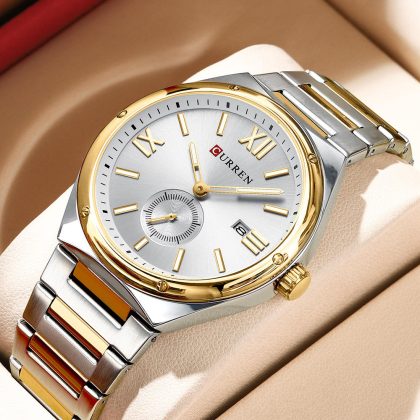 CURREN 8471 New Luxury Stainless Steel Men’s Fashion Quartz Watch – Two Tone White Color