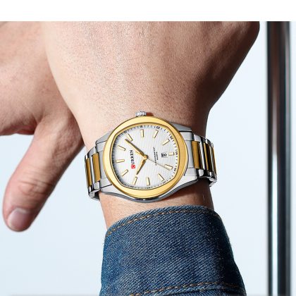 CURREN 8474 New Arrival Men’s Quartz Fashion Watch – Two Tone White Color