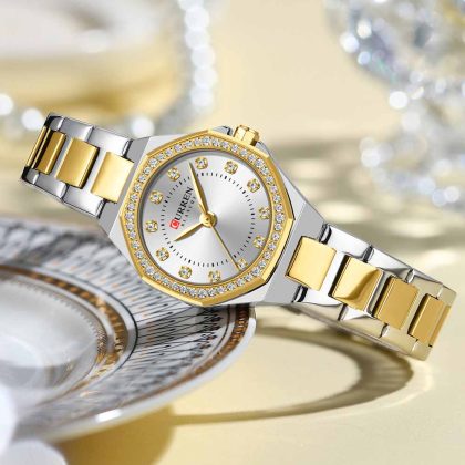 CURREN 9100 Women New Luxury Elegance Quartz Watch – Two Tone White Color