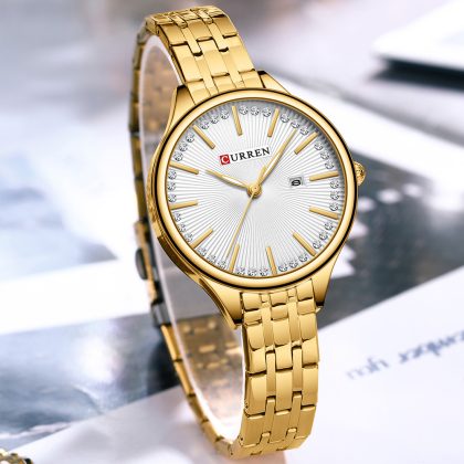 CURREN 9099 New Arrival Women Elegant Fashion Quartz Watch – Golden White Color