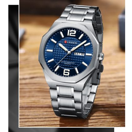 CURREN 8476 New Arrival Stainless Steel Men’s Quartz Watch – Silver Blue Color