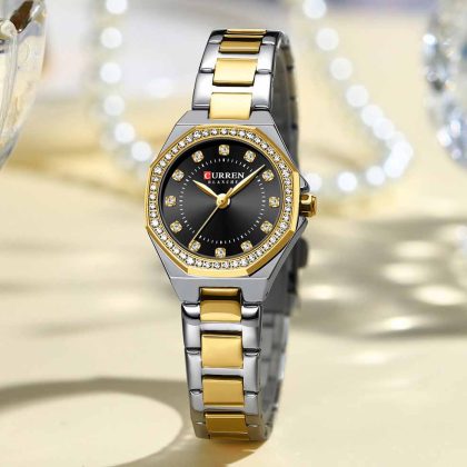CURREN 9100 Women New Luxury Elegance Quartz Watch – Two Tone Black Color