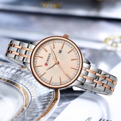 CURREN 9099 New Arrival Women Elegant Fashion Quartz Watch – Two Tone Rose Color