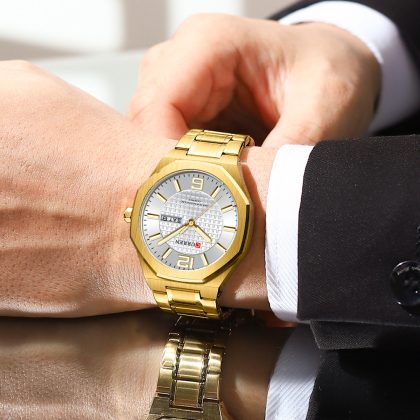 CURREN 8476 New Arrival Stainless Steel Men’s Quartz Watch – Golden White Color