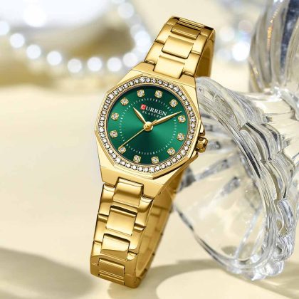 CURREN 9100 Women New Luxury Elegance Quartz Watch – Golden Green Color