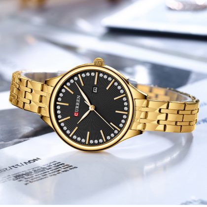 CURREN 9099 New Arrival Women Elegant Fashion Quartz Watch – Golden Black Color
