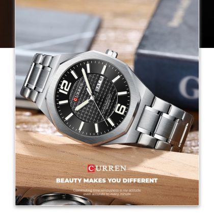 CURREN 8476 New Arrival Stainless Steel Men’s Quartz Watch – Silver Black Color