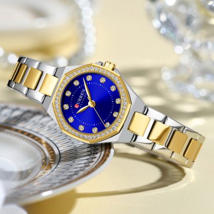 CURREN 9100 Women New Luxury Elegance Quartz Watch – Two Tone Blue Color