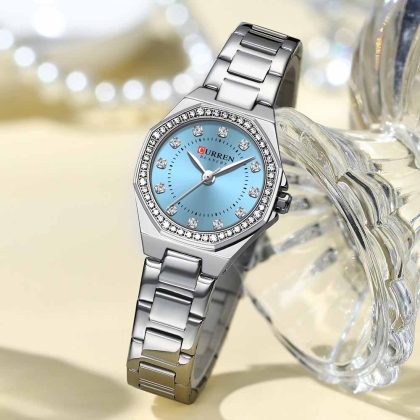 CURREN 9100 Women New Luxury Elegance Quartz Watch – Silver Blue Color