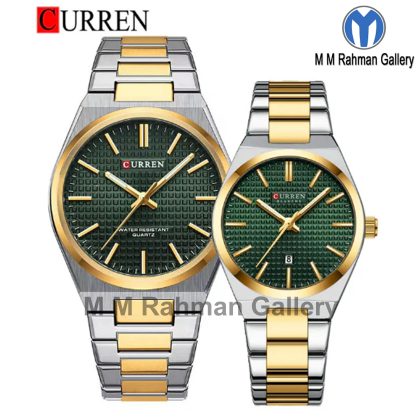 CURREN 8439 Elegant Design Stainless Steel Quartz Couple Watch – Two Tone Green Color