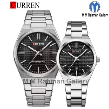 CURREN 8439 Elegant Design Stainless Steel Quartz Couple Watch – Silver Black