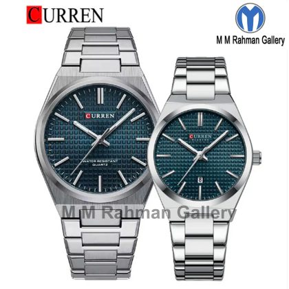 CURREN 8439 Elegant Design Stainless Steel Quartz Couple Watch – Silver Blue
