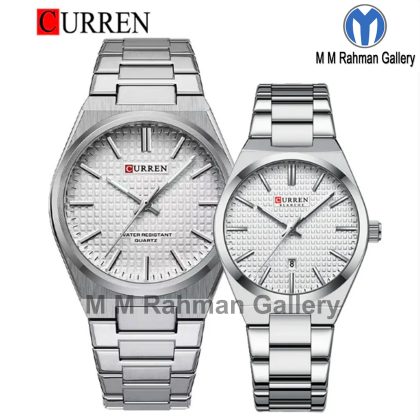 CURREN 8439 Elegant Design Stainless Steel Quartz Couple Watch – Silver Color