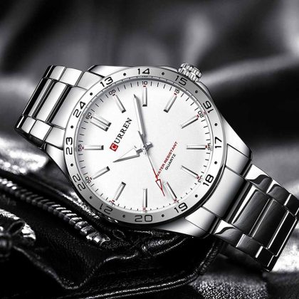 CURREN 8452 Simple Fashion Quartz Watch For Men – Silver White Color