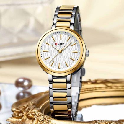 CURREN 9109 New Arrival Elegant Fashion Watch For Women – Two Tone White Color