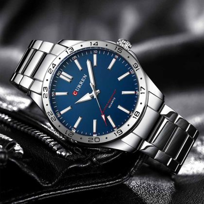 CURREN 8452 Simple Fashion Quartz Watch For Men – Silver Blue Color