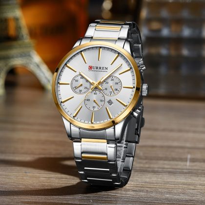 CURREN 8435 Stainless Steel Active Chronograph Watch For Men – Two Tone White Color