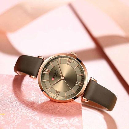 CURREN 9079 Pu Leather Quartz Watch For Women – Coffee Color