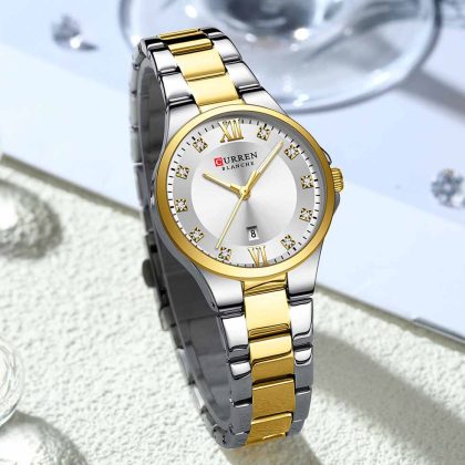 CURREN 9107 New Arrival Women Elegant Design Quartz Watch – Two Tone White Color