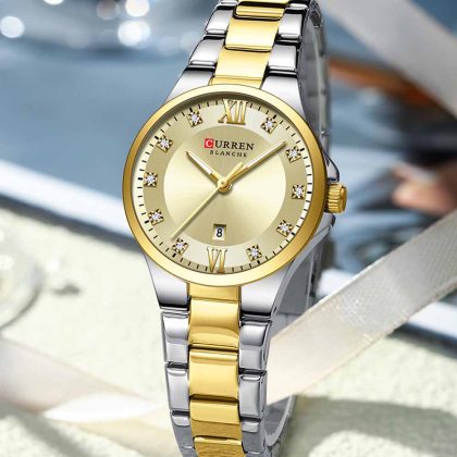 CURREN 9107 New Arrival Women Elegant Design Quartz Watch – Two Tone Gold Color