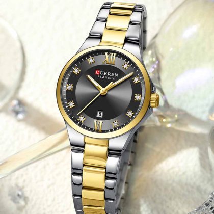CURREN 9107 New Arrival Women Elegant Design Quartz Watch – Two Tone Black Color