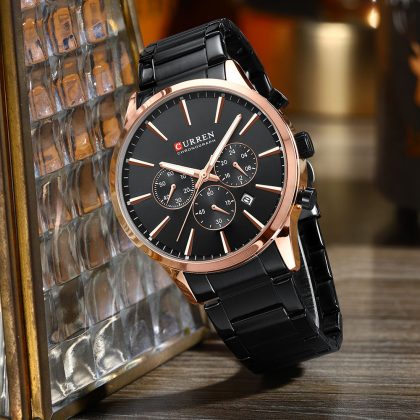 CURREN 8435 Stainless Steel Active Chronograph Watch For Men – Black Color