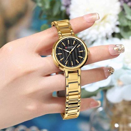 CURREN 9109 New Arrival Elegant Fashion Watch For Women – Golden Black Color