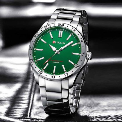 CURREN 8452 Simple Fashion Quartz Watch For Men – Silver Green Color