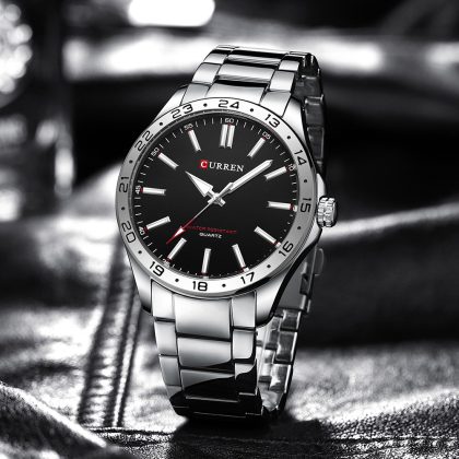 CURREN 8452 Simple Fashion Quartz Watch For Men – Silver Black Color