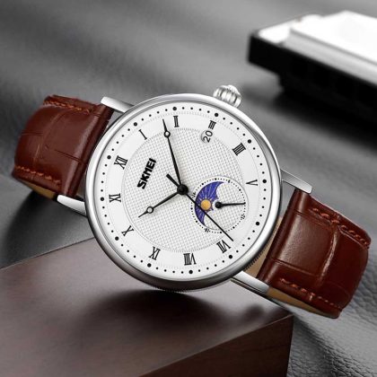 SKMEI 9308 Men’s Fashion Moon Phase Chronograph Watch – Brown