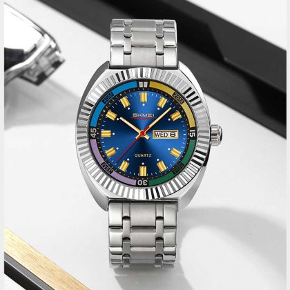 SKMEI 9353 Stainless Steel Fashion Watch For Men – Silver Blue