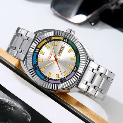 SKMEI 9353 Stainless Steel Fashion Watch For Men – Silver White