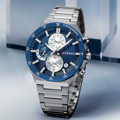 CURREN 8481 Active Chronograph Luminous Watch For Men – Silver Blue