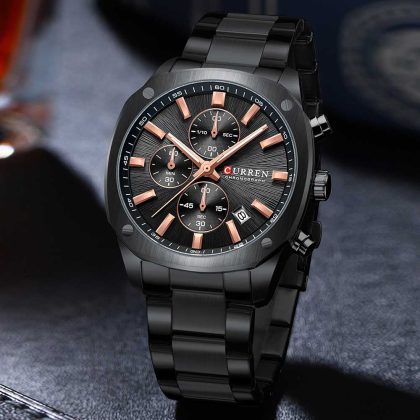 CURREN 8490 Stainless Steel Chronograph Watch for Men – Black