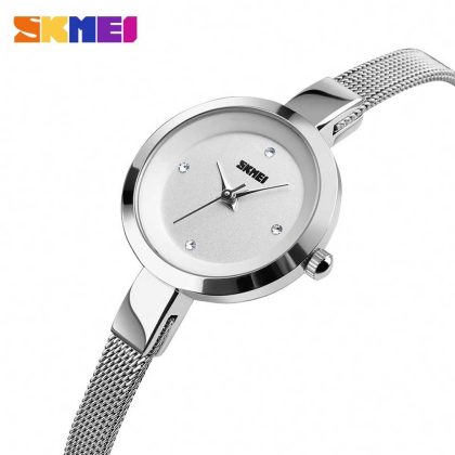 SKMEI 1390 Stylish Mesh Band Women Quartz Watch – Silver