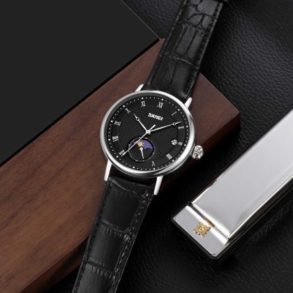 SKMEI 9308 Men’s Fashion Moon Phase Chronograph Watch – Black